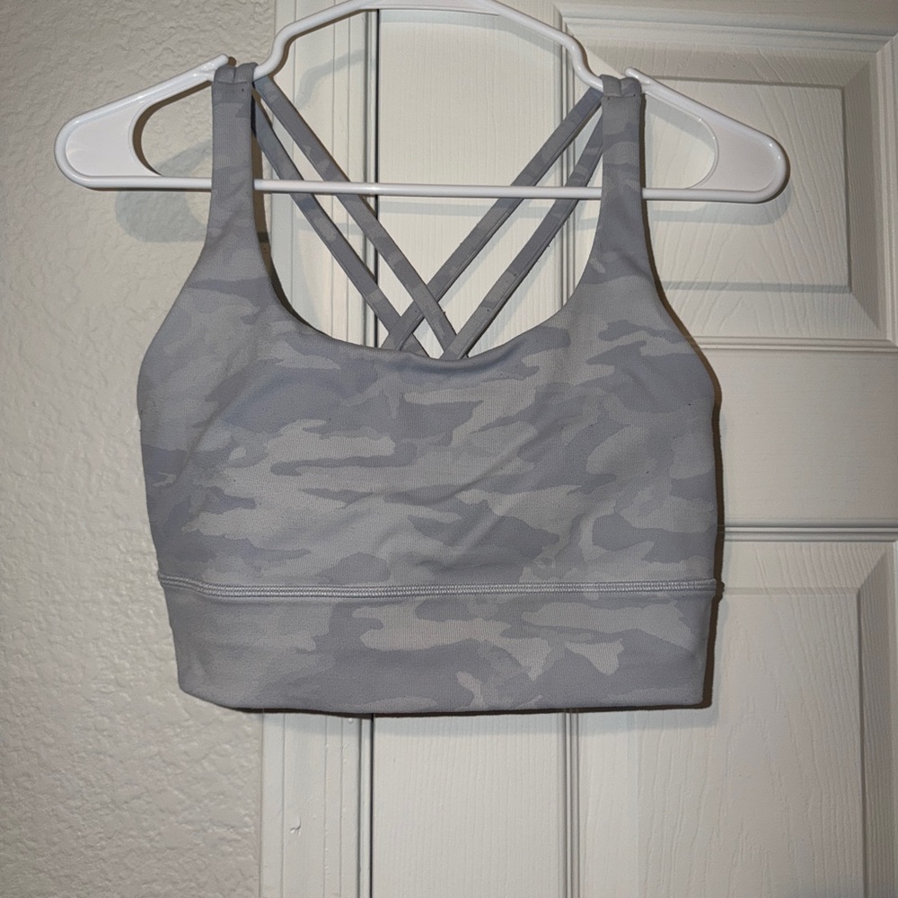 Lululemon Energy Light Gray Camo Strappy Sports Bra - Women